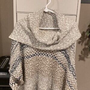 Love Stitch Cowlneck Sweater Poncho - One Size Greys & Black